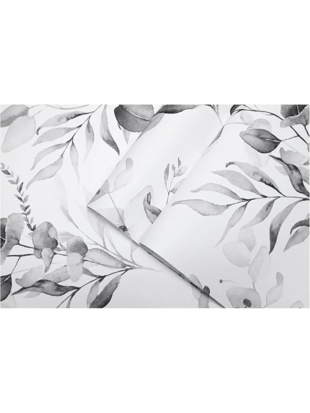 Peel and Stick Black White Wallpaper Mural | Botanical Eucalyptus Leaf Design
